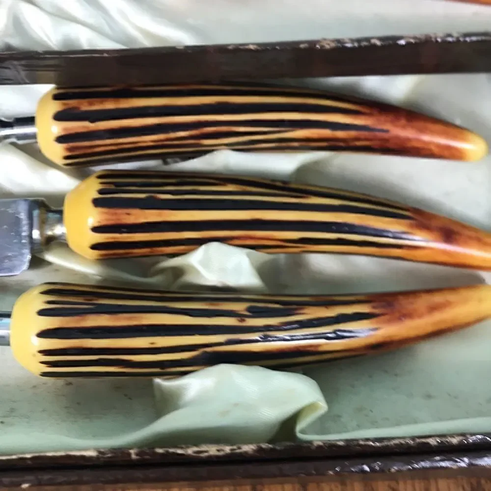 VTG SHEFFIELD Faux Antler Crown Crest 9 Piece Stainless Steel Blades+Case